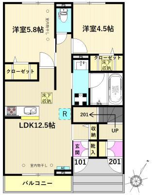 サフィール(2LDK/1階)の間取り写真