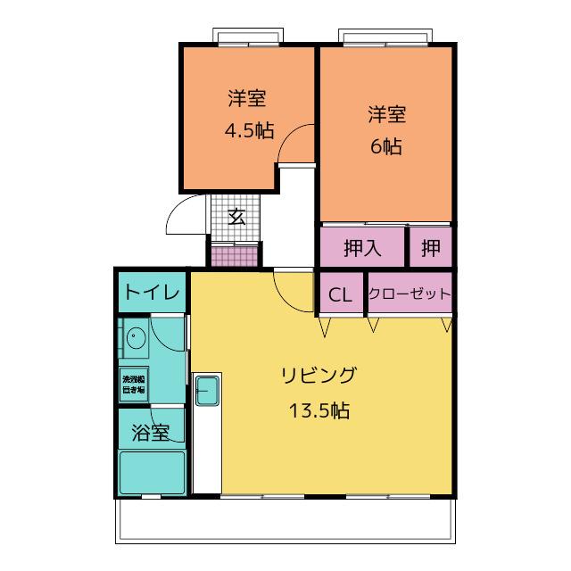 オークヒル(2LDK/3階)の間取り写真
