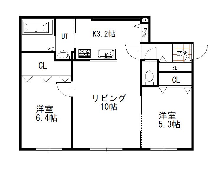モラーレ(2LDK/1階)の間取り写真