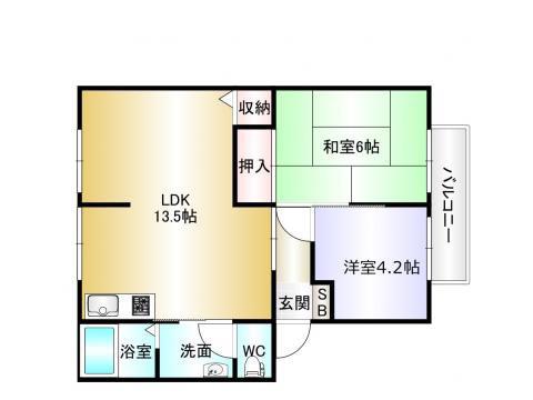 サンビレッジ田寺(2LDK/2階)の間取り写真
