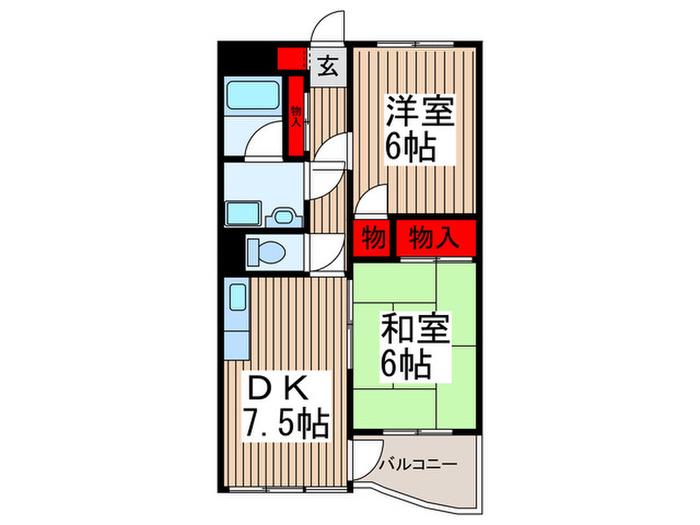 ウィンパレス狭山(2DK/5階)の間取り写真