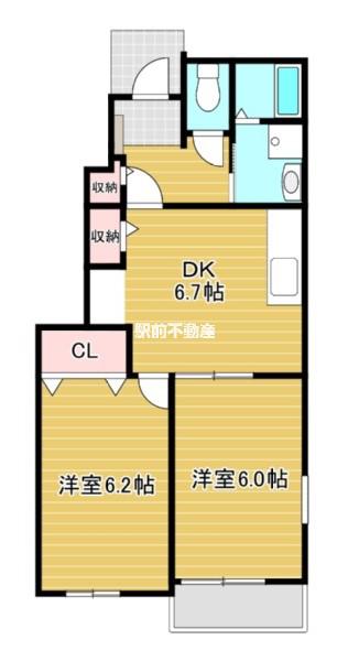 ウエスト・フィールドI(2DK/1階)の間取り写真