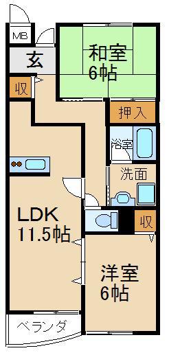 メロディハイム楠葉(2LDK/3階)の間取り写真