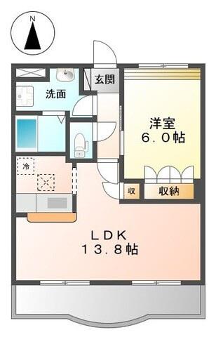 ディアベルジュII(1LDK/1階)の間取り写真