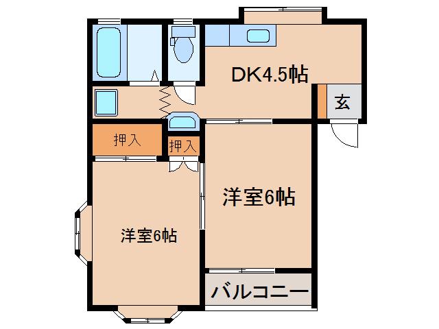 メゾンベルフォーレ I(2DK/2階)の間取り写真