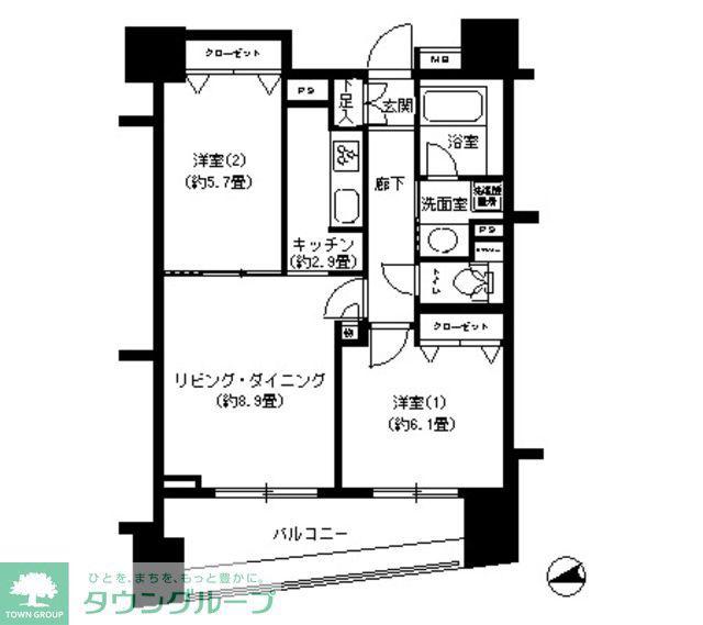パークキューブ浅草田原町(2LDK/10階)の間取り写真