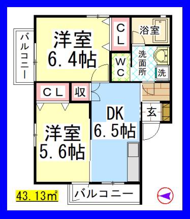 クレスト南林間B(2DK/2階)の間取り写真