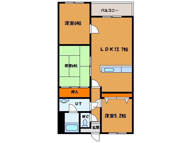 コーポ美原II(3LDK/3階)の間取り写真