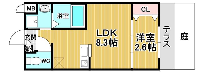 リアコート千里丘Iノース(1LDK/1階)の間取り写真