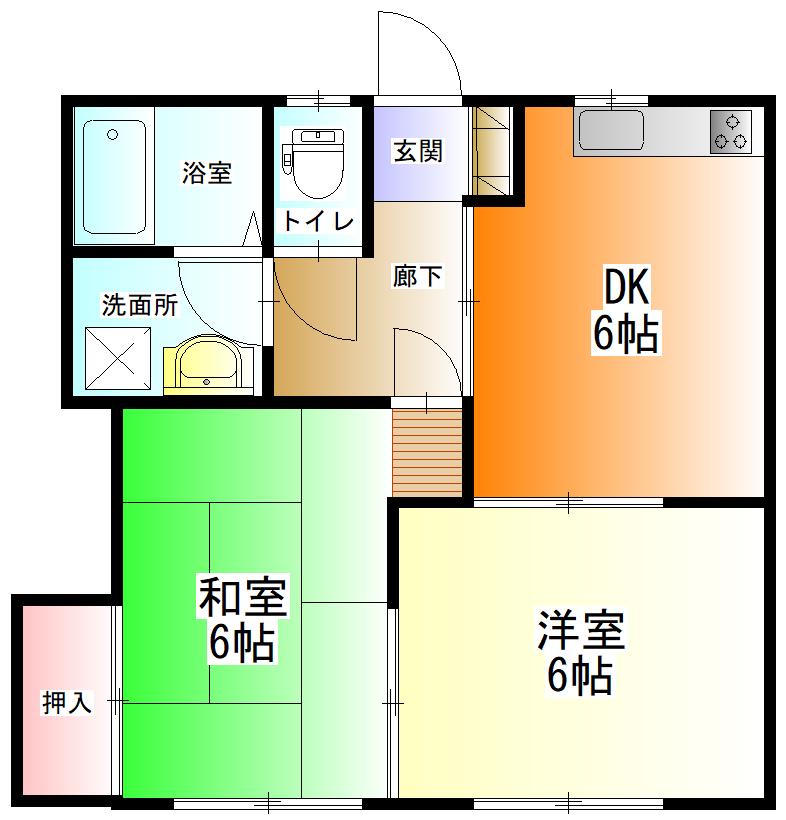 サンハイツ金子(2DK/1階)の間取り写真