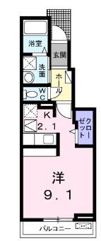 ウィステリア トレリス(ワンルーム/1階)の間取り写真