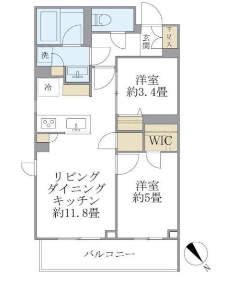 ラペルラ目黒東山II(2LDK/2階)の間取り写真