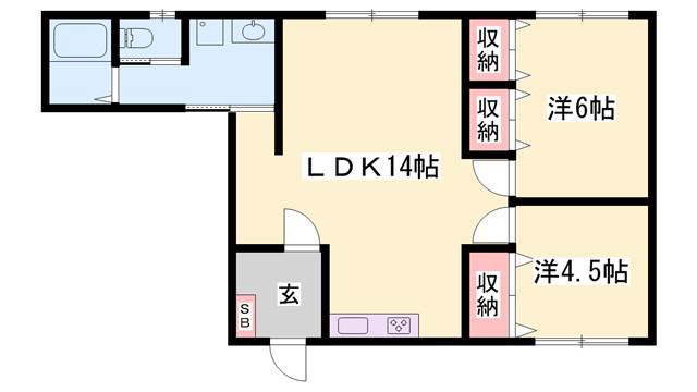 グリーンヒルズ平野町(2LDK/6階)の間取り写真