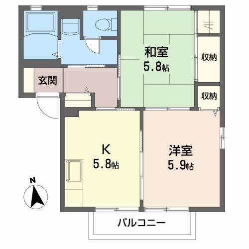 グロース・RINB(2K/1階)の間取り写真