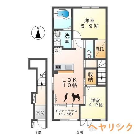 パーチェII(2LDK/2階)の間取り写真
