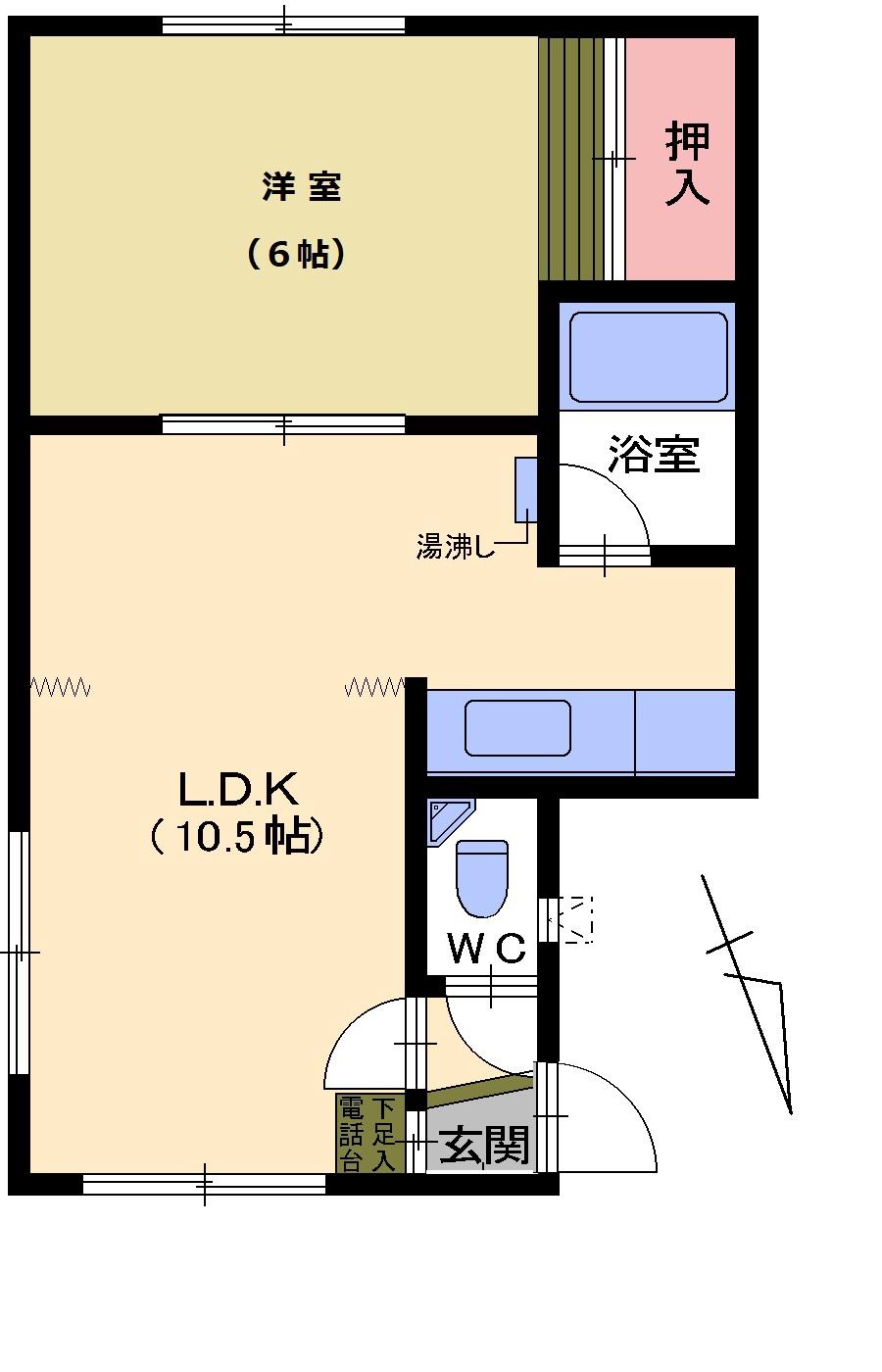宮の沢コーポ(1LDK/2階)の間取り写真