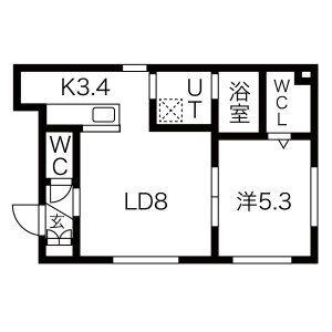 ヴァンベール 東札幌II(1LDK/4階)の間取り写真