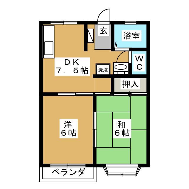 エルガーデンB(2DK/2階)の間取り写真
