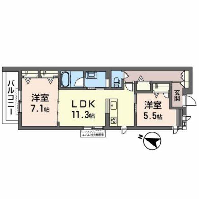 シャーメゾン レアレア(2LDK/2階)の間取り写真