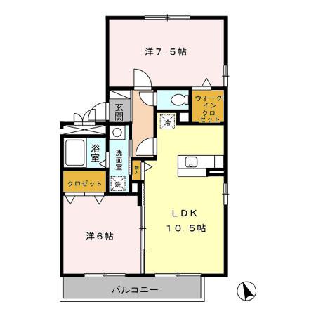 リビングタウン三ツ木C(2LDK/2階)の間取り写真