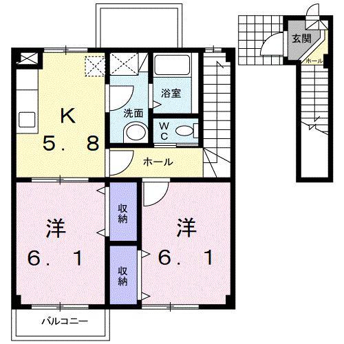 エーデル(2K/2階)の間取り写真