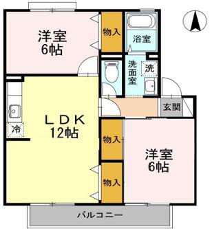 ビラ芳翠 B棟(2LDK/1階)の間取り写真