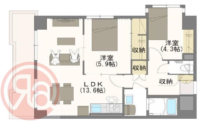 AD-HOC本町(2LDK/4階)の間取り写真