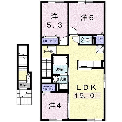 YHアジュール コリーヌ(3LDK/2階)の間取り写真