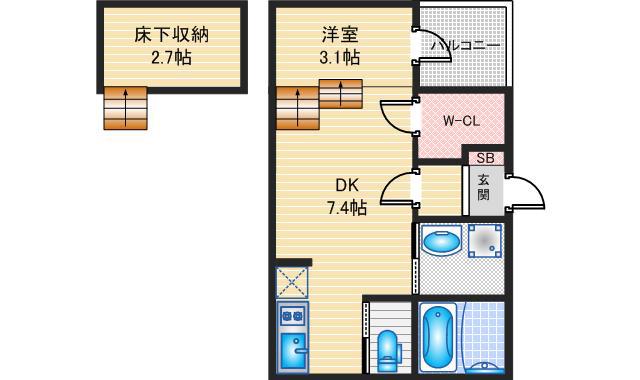 ハーモニーテラス青柳町(1SDK/1階)の間取り写真