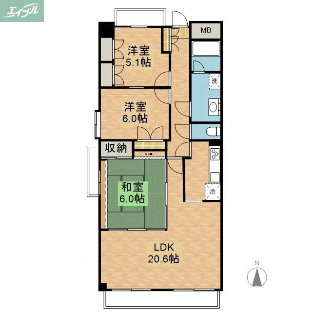 ダイアパレス東島田(3LDK/2階)の間取り写真