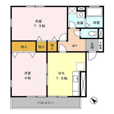コゥジィーコート(2DK/1階)の間取り写真