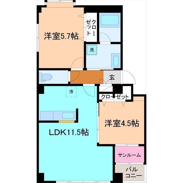 グレイスフル・オー(2LDK/3階)の間取り写真