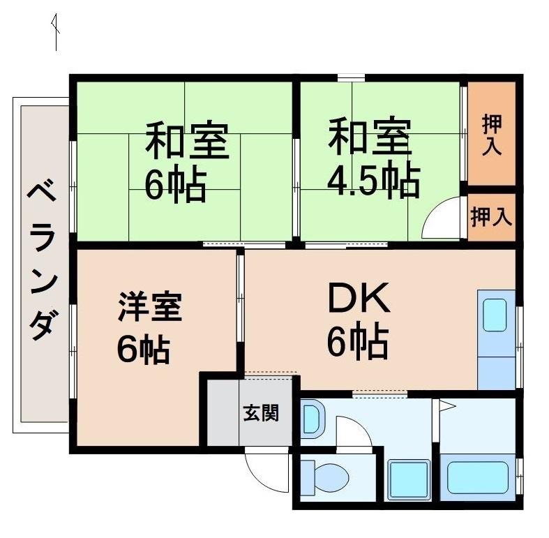 セジュール木ノ本A(3DK/2階)の間取り写真