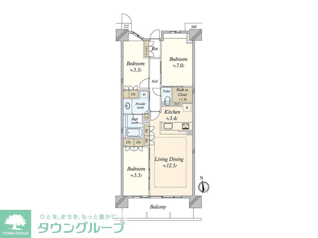 パークホームズLALA名古屋みなとアクルスガーデンスクエア(3LDK/4階)の間取り写真