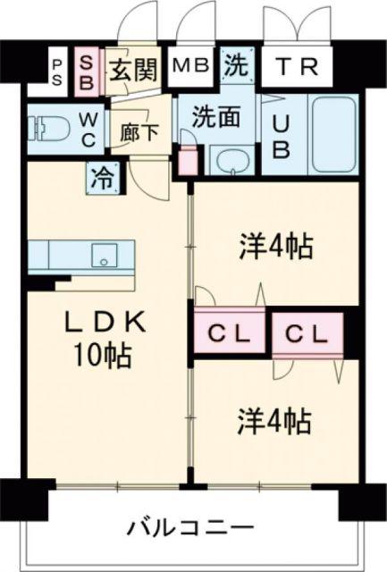 プレリス鶴緑地グランガーデリア(2LDK/14階)の間取り写真