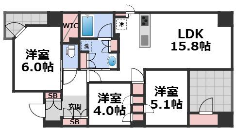 リバーガーデン四天王寺(3LDK/2階)の間取り写真
