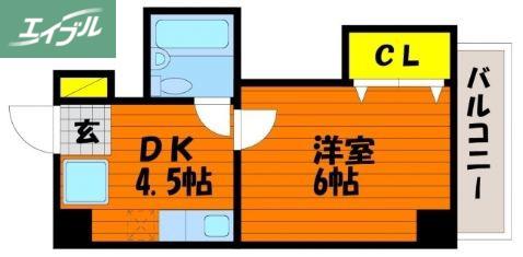 グレイス岡山(1DK/4階)の間取り写真