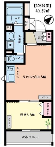 ポエム・アゼリア(1LDK/4階)の間取り写真