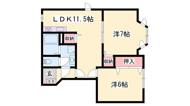 メイプルコートI(2LDK/1階)の間取り写真
