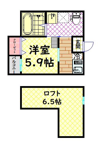 カーサブルーノ荻原天神ネット(1K/2階)の間取り写真