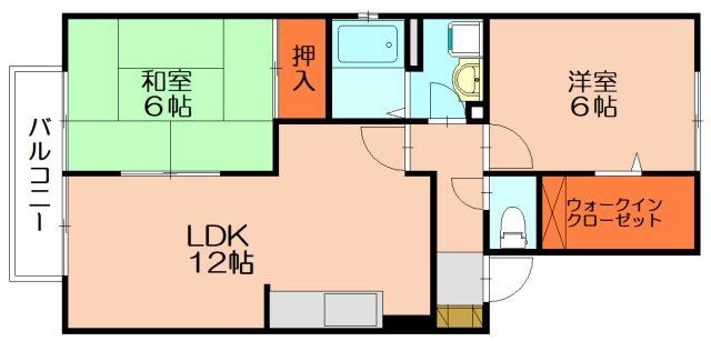 ラ・グラシューズ田代B(2LDK/2階)の間取り写真