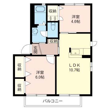 パールタウン柏の葉B(2LDK/1階)の間取り写真