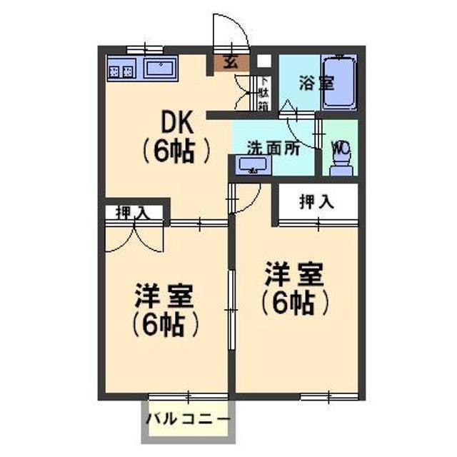 ＪＲ七尾線 津幡駅 徒歩8分 2階建 築35年(2DK/1階)の間取り写真