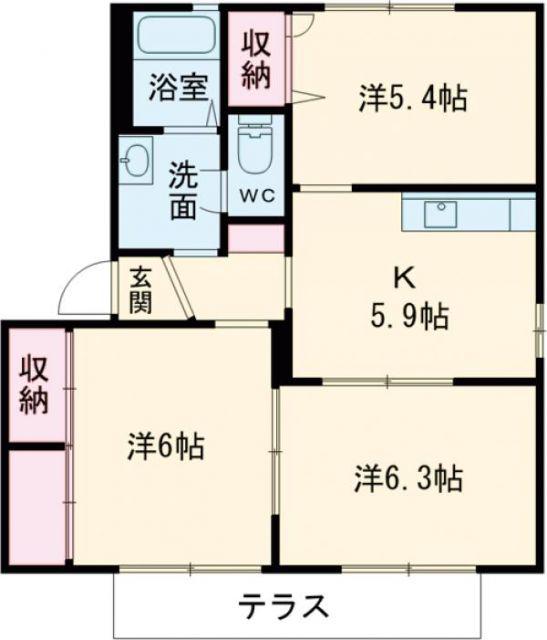 シャルム梶原B(3K/1階)の間取り写真