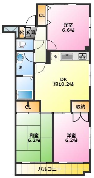 リテラス武蔵中原(3DK/4階)の間取り写真