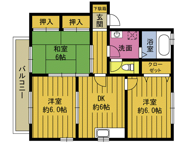 エステ-トふじB(3DK/2階)の間取り写真
