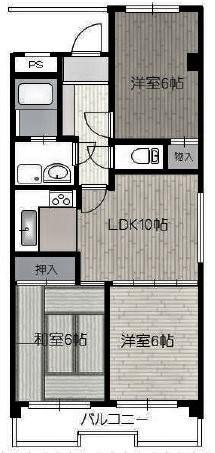 ドムールコスモス福田(3LDK/4階)の間取り写真