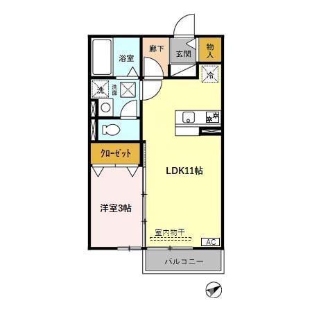 タウンコートくろい駅東III(1LDK/1階)の間取り写真