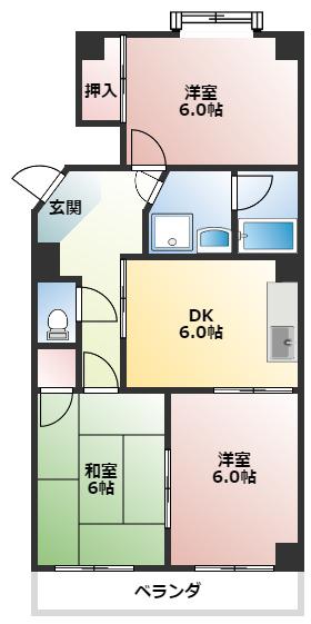 オリオン102(3DK/1階)の間取り写真