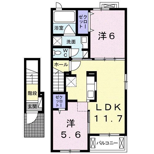 ポートレーゼ綾川B(2LDK/2階)の間取り写真